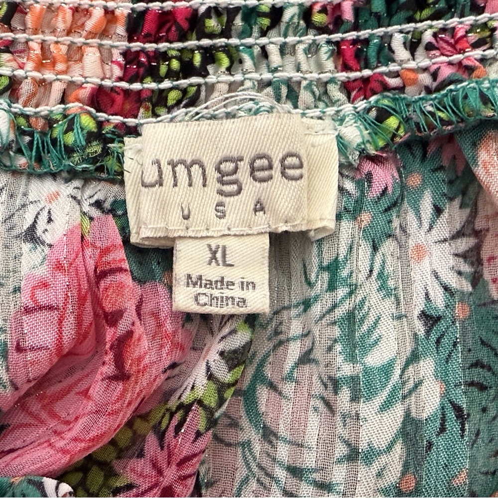 Umgee USA Sheer Floral Off Shoulder Metallic Threading High Low Hem Womens XL - Picture 3 of 5
